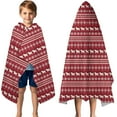 thumbnail image 3 of Red Christmas Folk Pattern Hooded Bath Towel，50"x30" for Ages 3 To 12 Kids, Quick Dry Lightweight Soft Microfiber Hood Beach Towel Cover Up for Kids, 3 of 7
