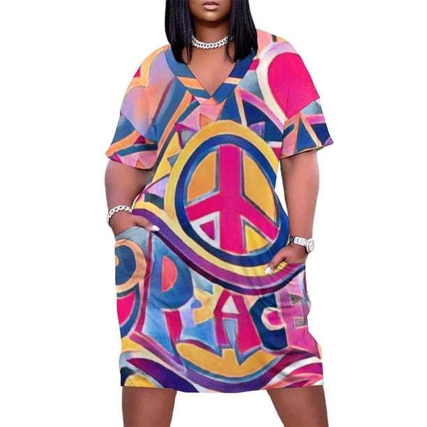 Vestido holgado con bolsillo para mujer ropa de arte Retro Hippie paz y amor
