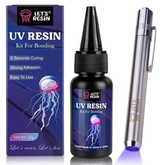 LET'S RESIN 30g UV Resin Flashlight Kit with Light, Bonding&Curing in Seconds, Jewelry UV Glue Adhesive for Plastic Repair, Glass Light, Craft Decor