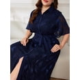 thumbnail image 2 of AURA Women Plus Size L Elegant Midi Dress Tie Waist Shirt Collar Office Dress, 2 of 6