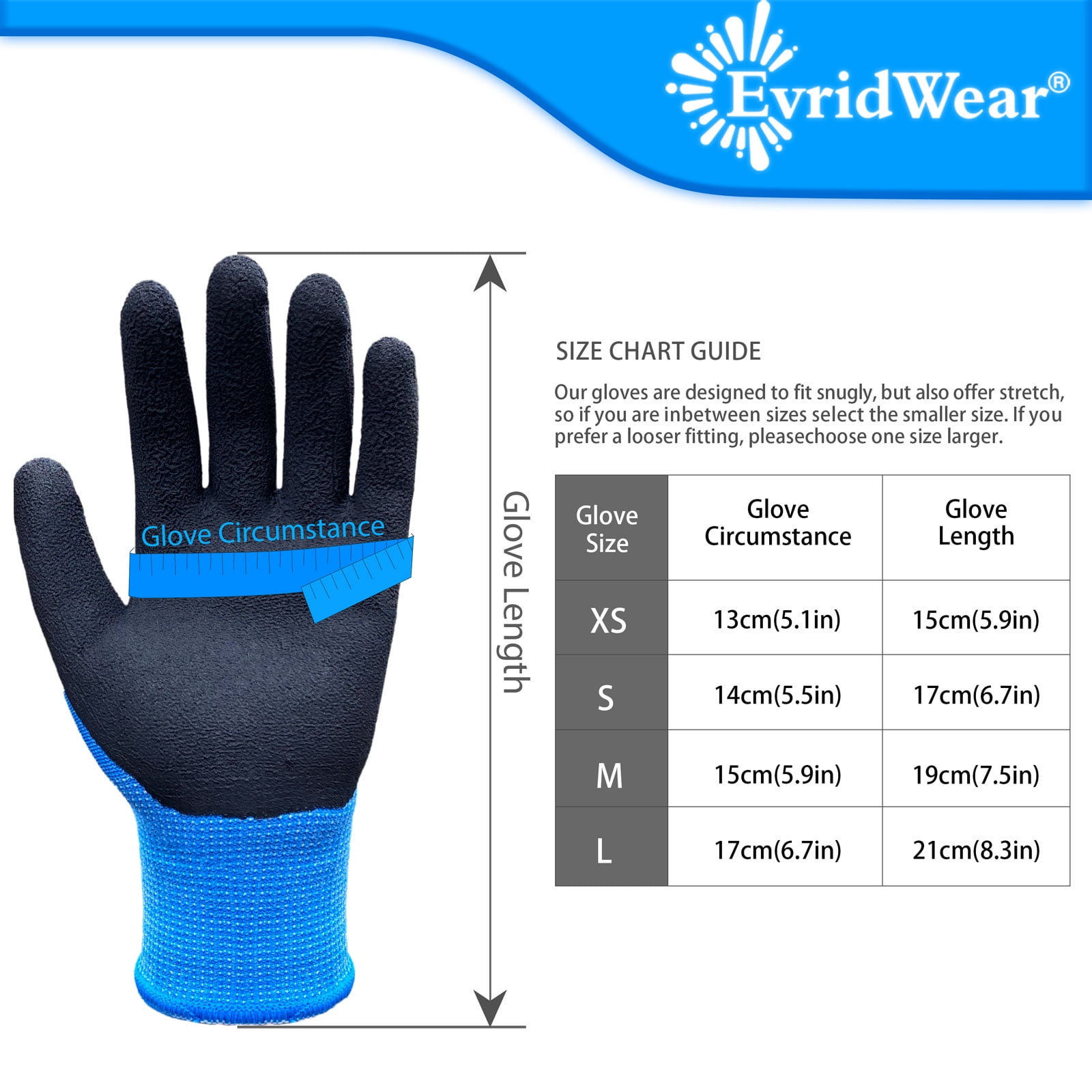 EvridWear Children Kids Gardening Latex Painting Work Gloves, L (9-12yr), Blue