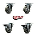 thumbnail image 2 of 3.5 Inch Gray Poly Wheel Swivel Top Plate Caster Set with 2 Posi Brakes SCC, 2 of 2
