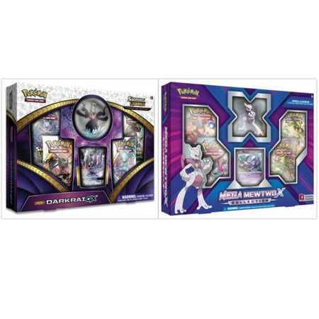 Pokemon Shining Legends Darkrai GX Box and Mega Mewtwo X Figure Box Trading Card Game Collection Box Bundle, 1 of Each. Great Variety Gift Set For Boys or