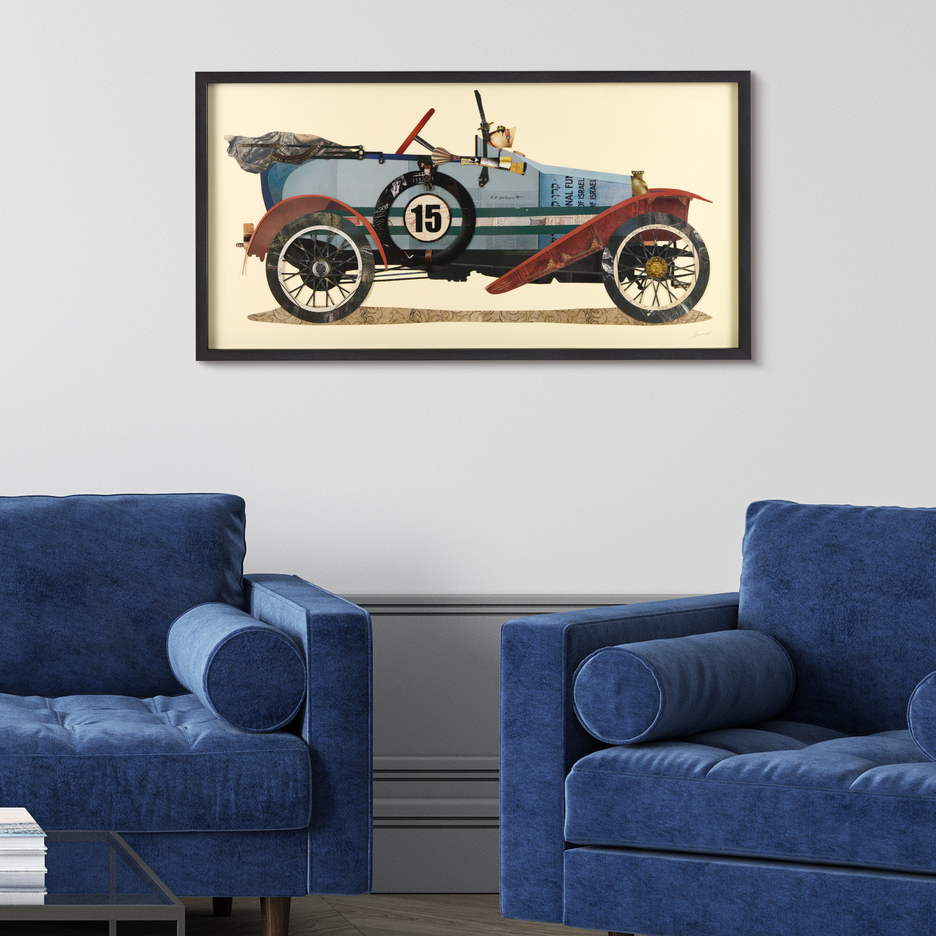 Empire Art Direct Antique Automobile #1 Dimensional Collage Framed Graphic Art Under Glass Wall Art, 25" x 48" x 1.4", Ready to Hang