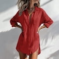thumbnail image 2 of NSLGXD Long Sleeve Shirt Dress for Women 2026 Button Down Lapel Collared Beach Cover Ups Cotton Blend Summer Breathable Mini Dresses S-3XL, 2 of 7