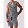 thumbnail image 6 of Men Crochet 2 Piece Outfits Mesh Sheer Tank and Shorts Summer Fishnet Shorts Set for Beach Casual Gray L, 6 of 7