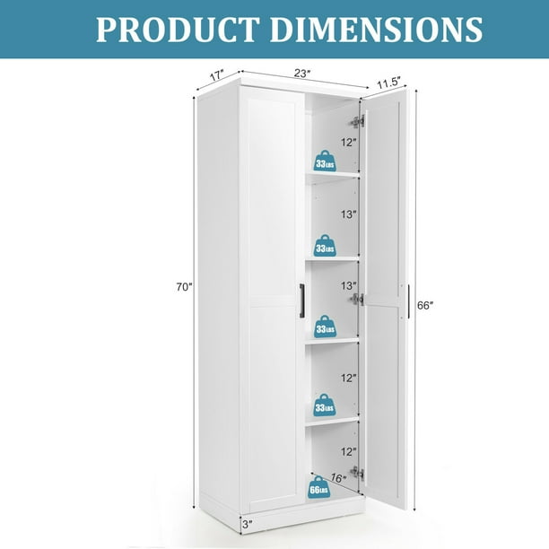 Gymax 70 Storage Cabinet Freestanding Pantry Cabinet w 2 Doors