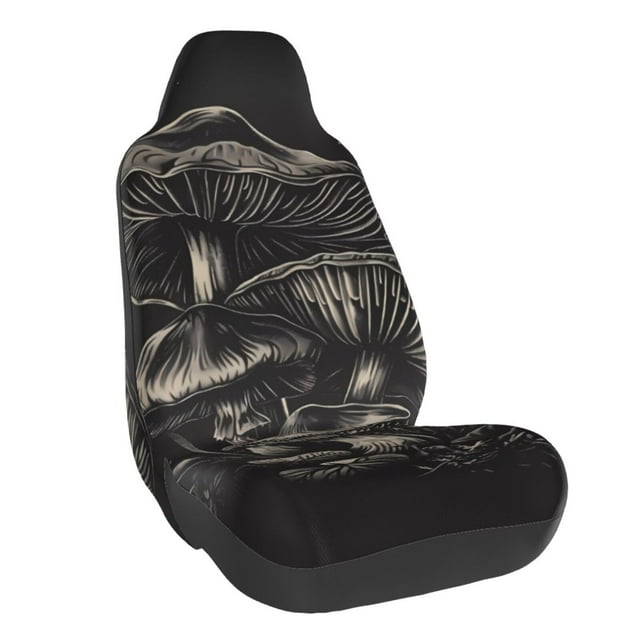 Wukai Monochrome Mushroom Artwork Full Set Car Seat Covers with Soft Padding Universal Auto Front Seats Protector and Cushion Mat
