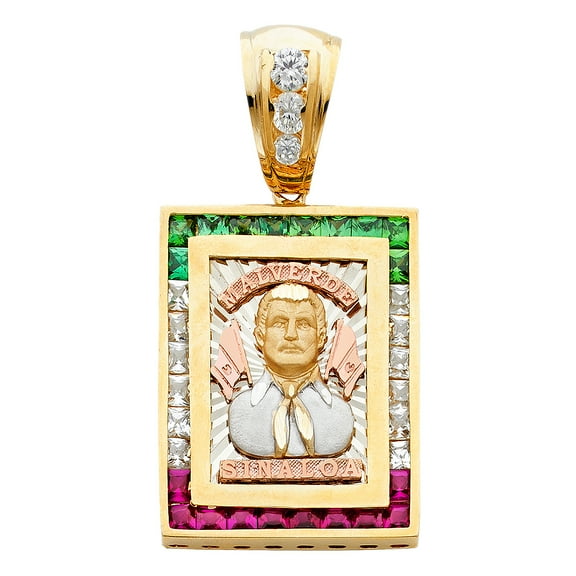 14K Tri-Color Gold Large CZ Malverd e Sinaloa Charm Pendant (40mm x 31mm)