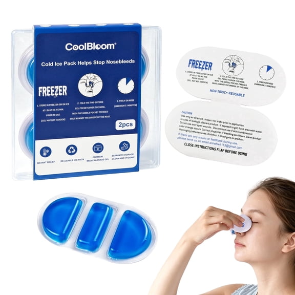 Coolbloom 2‑Pack Nose Ice Pack, Reusable Gel Cold Compress, Leak‑Proof Freezer Ice Pack for Nosebleed Relief, First Aid for Kids & Adults
