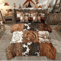 Manfei Rustic Cowboy Horseshoe 7-Piece Bedding Comforter Set,Patchwork Cow Hide King Bedding Sets,Country Farmhouse Lodge Bed Sheets For Boys Teens,Microfiber Bedroom Decor Reversible