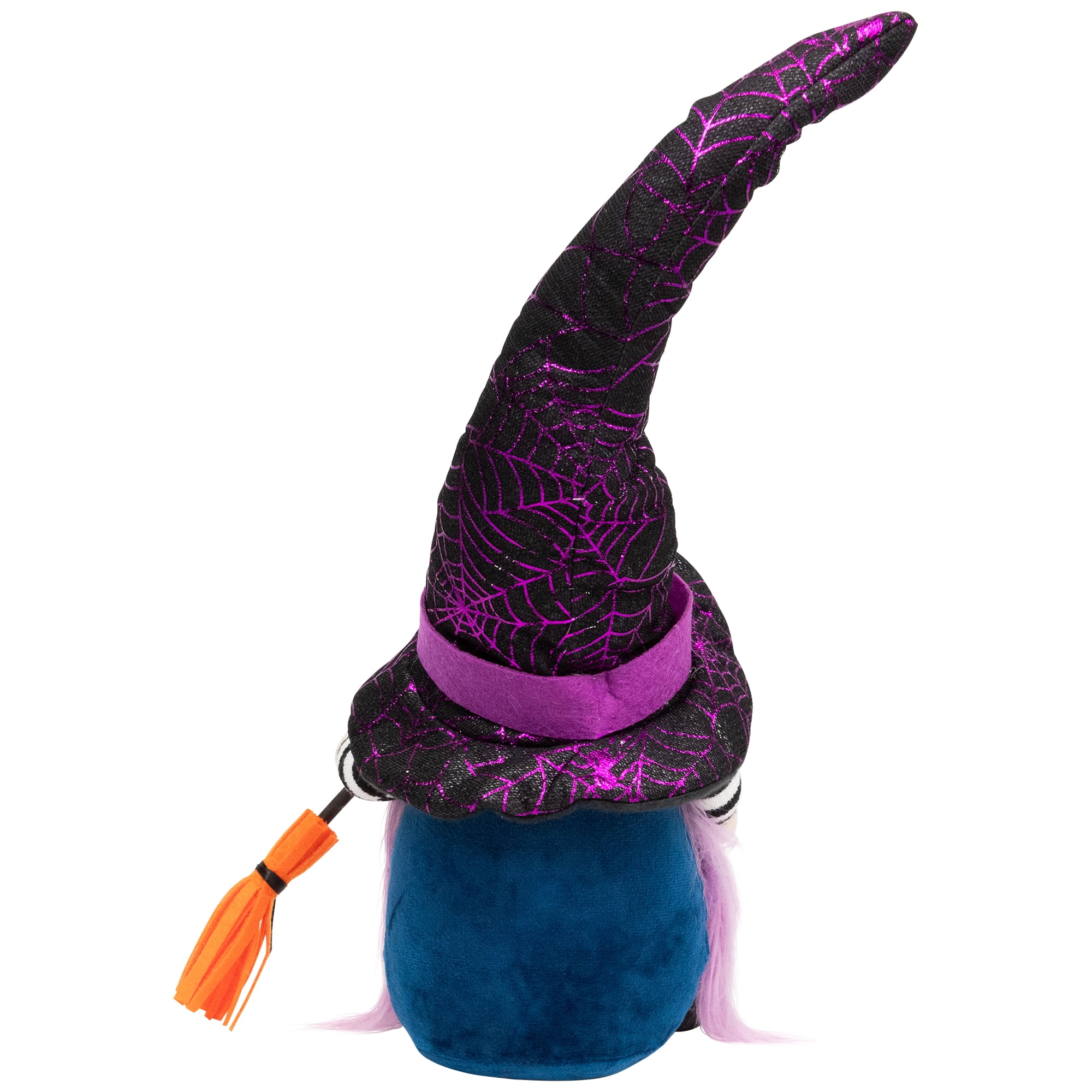15" Black and Purple Halloween Gnome Witch with Broom