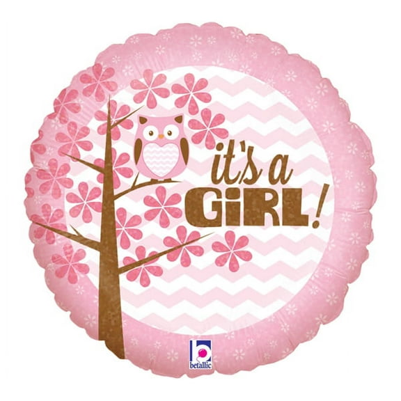 18 inch It's A Girl Baby Owl Betallic Foil Mylar Balloon - Party Supplies Decorations