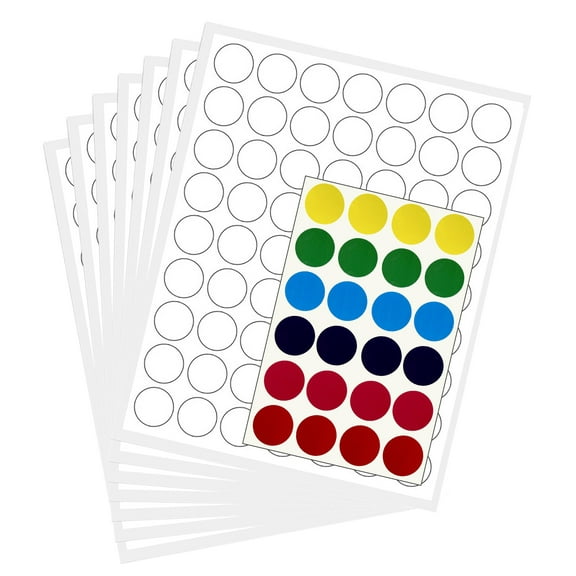 Removable Round White Labels Self-Adhesive, Full Sheet, DIY, 25 mm 1-Inch Diameter, Color Coding Pack of 1056 Stickers, Template Included