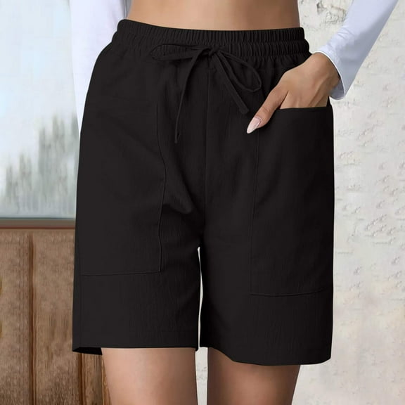 Shorts for Women Clearance, Xunlbb Women Solid Color Wrinkle Elastic Drawstring Waist Shorts Pocket Drawstring Casual Shorts