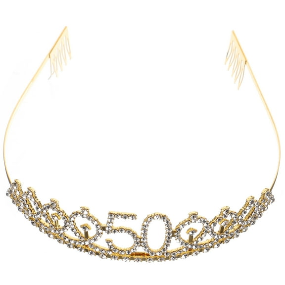 Masteelf  50th Birthday Tiara Crown Charming Beads Rose Quartz Earrings Bride Golden