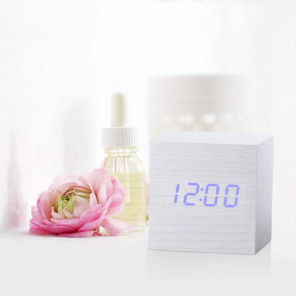 New Modern Wooden Wood Digital LED Desk Alarm Clock Thermometer Timer Calendar 