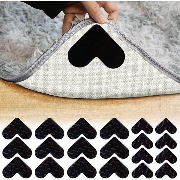 Rug Gripper,20 PCS Double Sided Non-Slip Rug Pads Carpet Tape, Stickers Washable Area Rugs Stickers Reusable,Rug Corner Grippers for Hardwood Floors & Tile