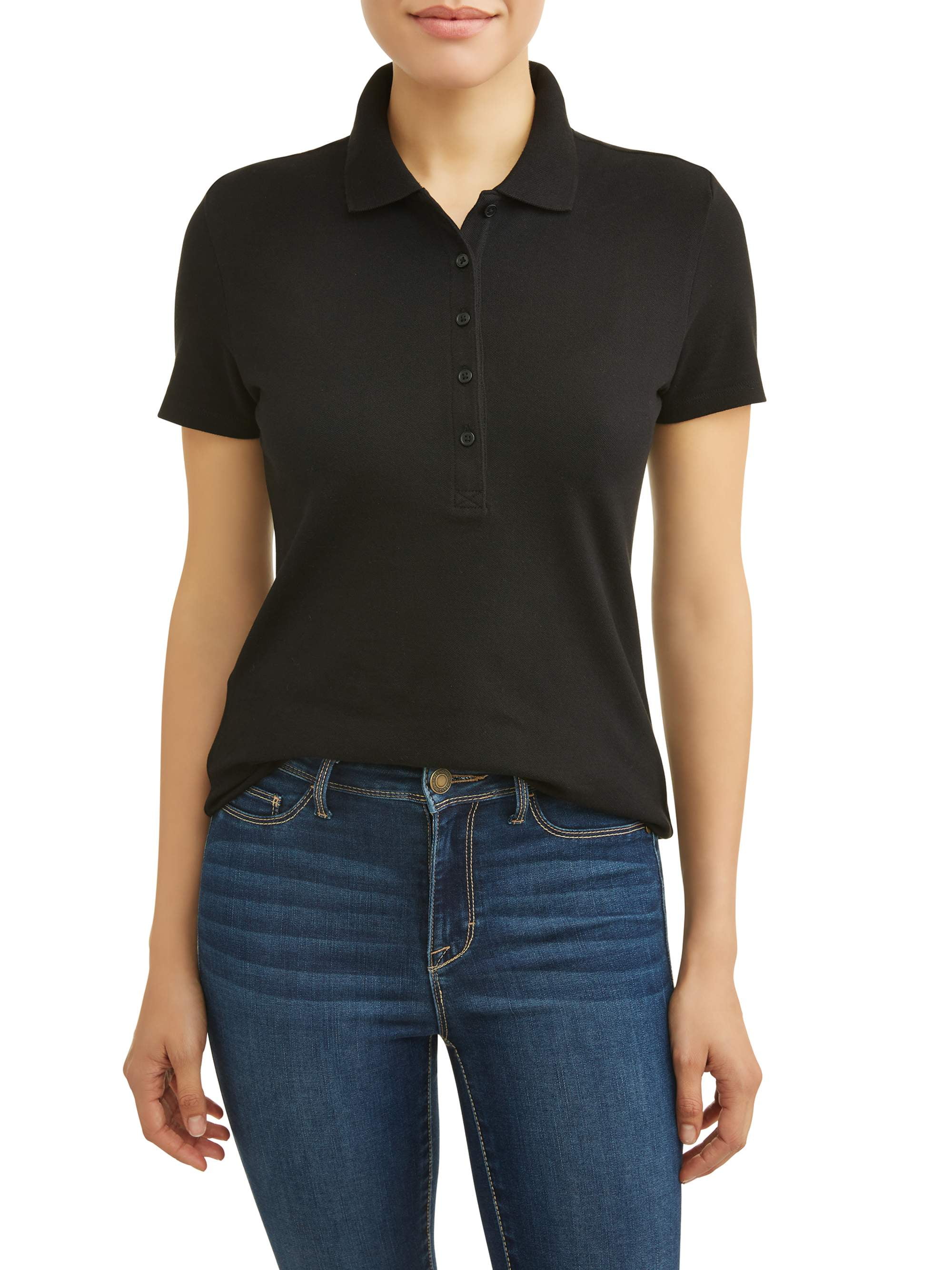 Time and Tru Women's Essential Short Sleeve Polo Shirt - Walmart 