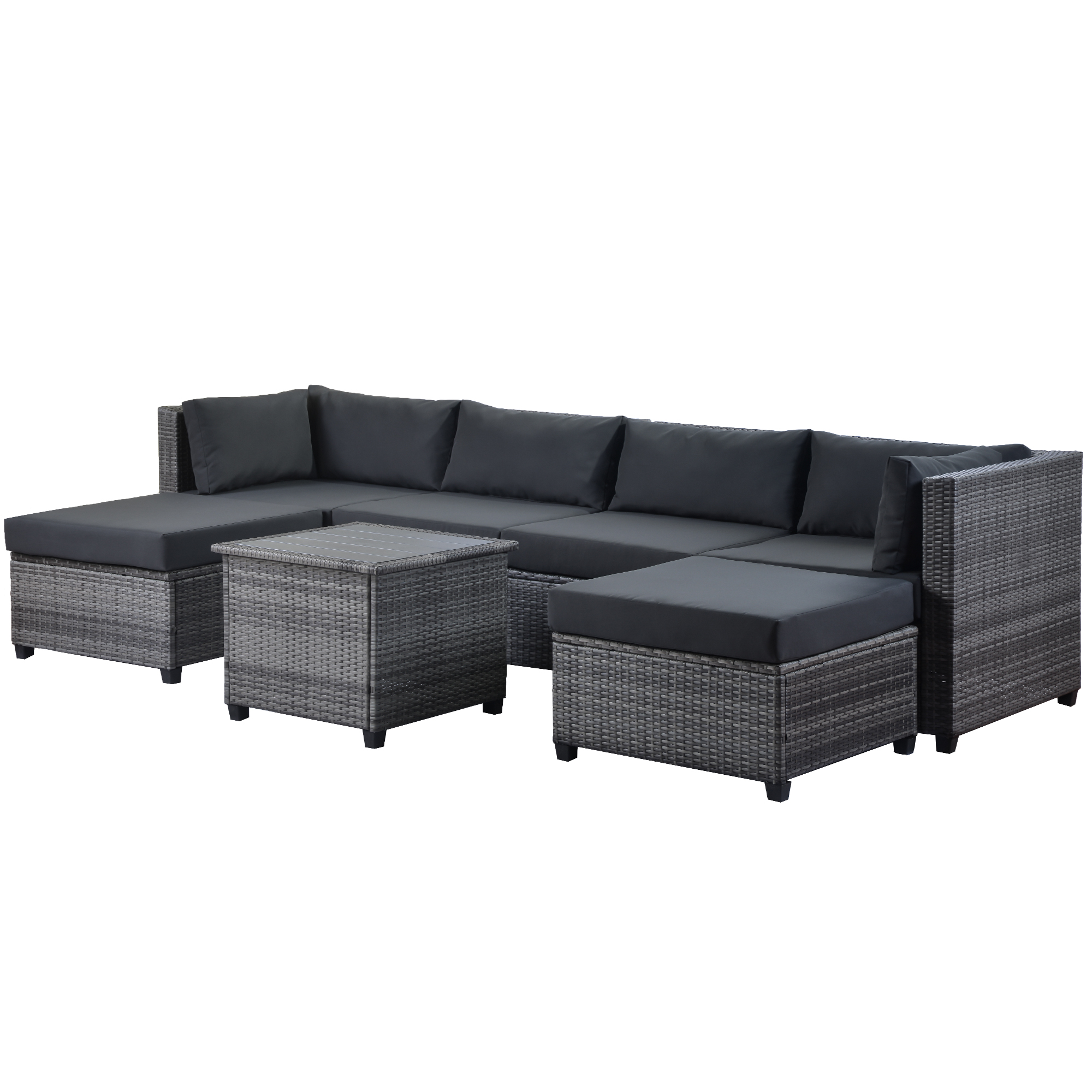 Wicker Patio Sets, 7 Piece Patio Furniture Sofa Sets with 4 PE Wicker Sofas, 2 Ottoman, Coffee Table, All-Weather Patio Conversation Set with Cushions for Backyard, Porch, Garden, Poolside, LLL39 - image 5 of 10