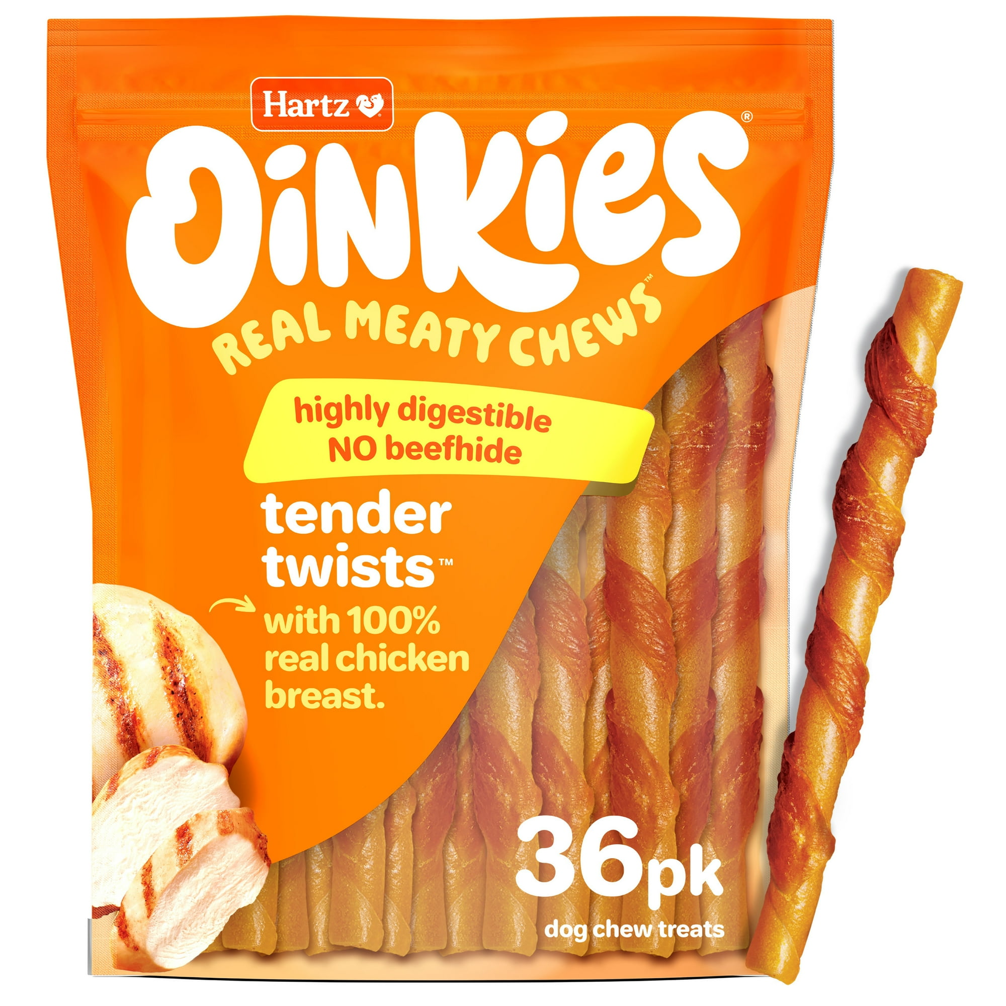 Hartz Oinkies Tender Twists Rawhide‑Free Dog Treats with Real Chicken Breast, Highly Digestible Dog Chews, 36 Count