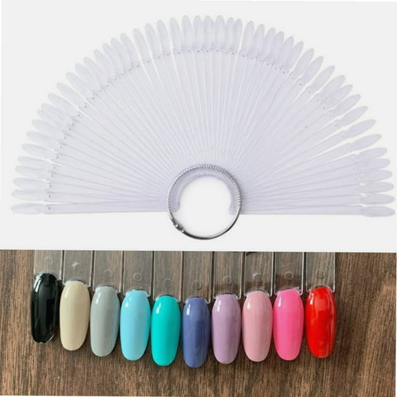 50 Pieces Nail Swatches Display Sticks Oval Nail Polish Color Sample Sticks Clear Tester Sticks with Metal Ring Transparent Nail Tips Finger Sticks for Board Home DIY Nail Art Practice Tips