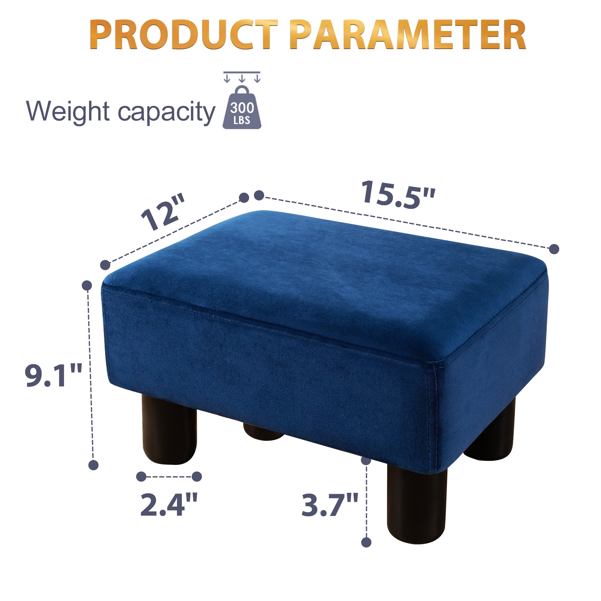 Dycanpo Small Rectangle Foot Stool Footrest Ottoman Stool with Velvet Fabric for Living Room, Blue
