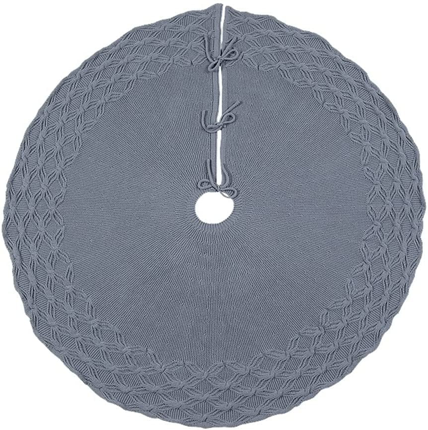Tree Skirt 48 Inch Snowy White Tree Mat Thick Knitted Christmas