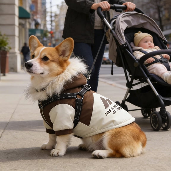 Gytml Thermal Dog Coat, Dog Hoodie With Harness Built In For Small Medium Large Dogs, Zipper Design Waterproof Adjustable Dogs Jackets For Cold Weather Hiking Coffee-XXXL