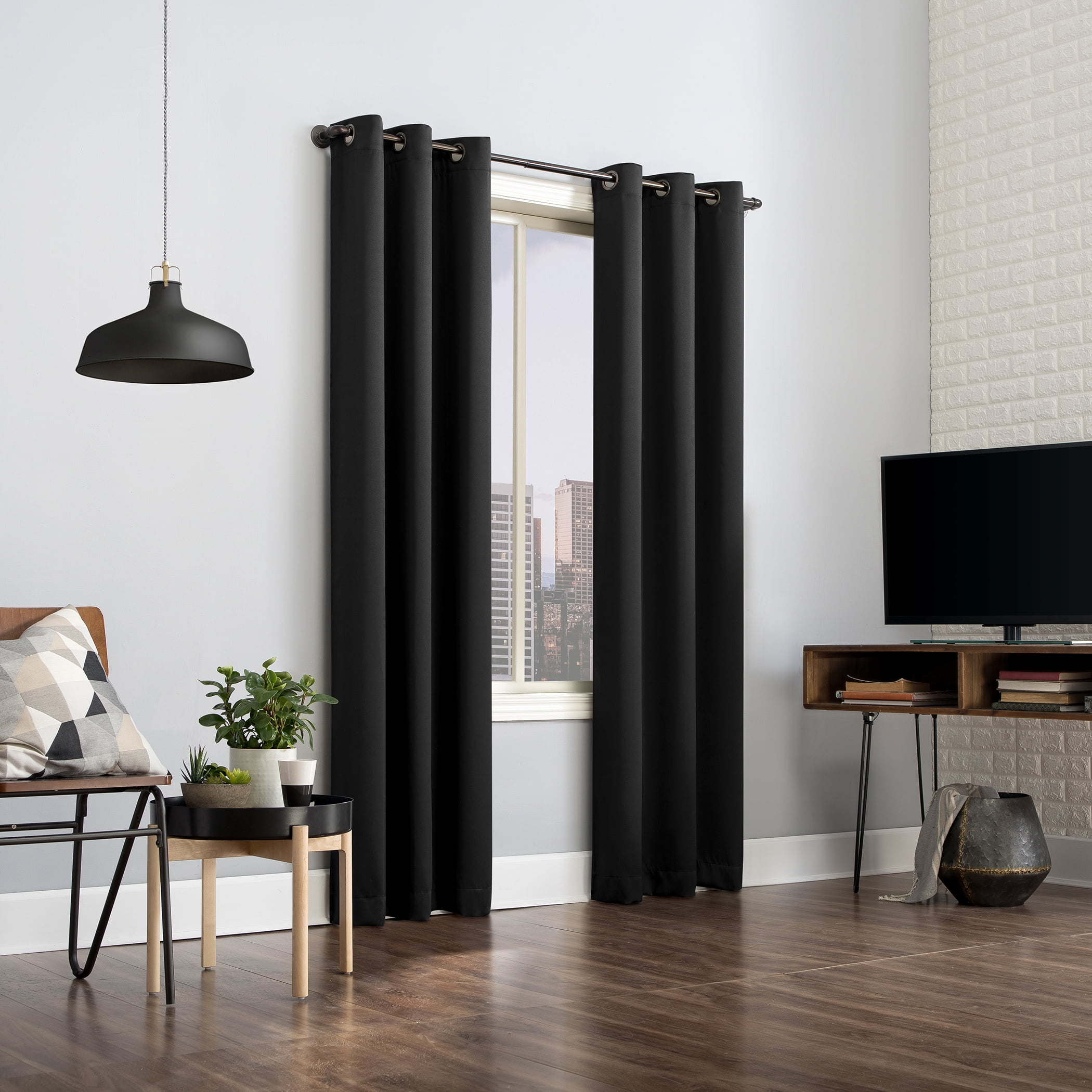 Sun Zero Avery Total 100% Blackout Grommet Curtain Panel in Black, 40" x 84", Black