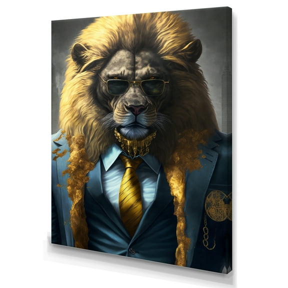 Designart Lion Gangster In NYC Canvas Wall Art