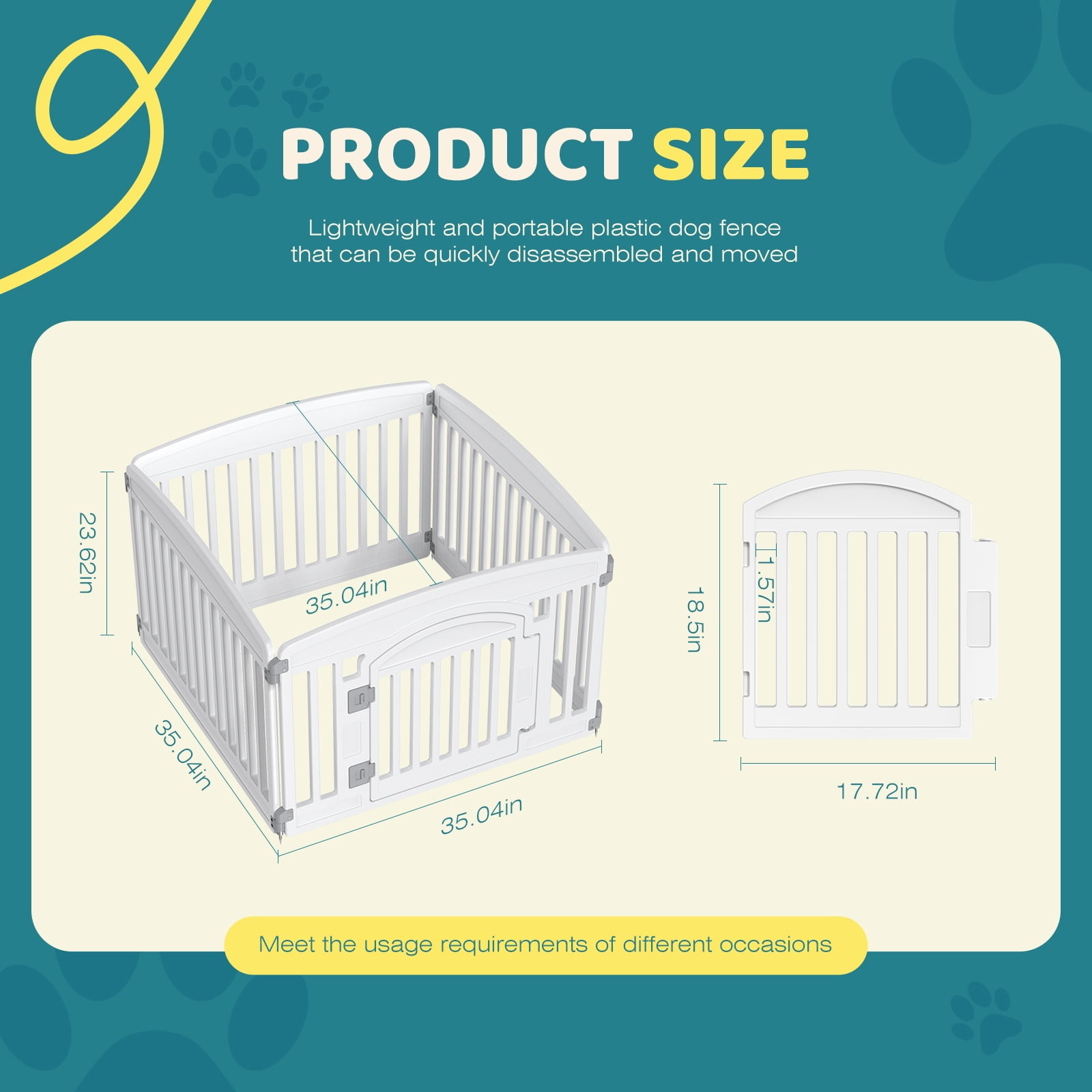 CONCETTA 24-Inch 4-Panel Lightweight Indoor Dog Playpen with Door, Customizable Puppy Exercise Pen for Home Use, White