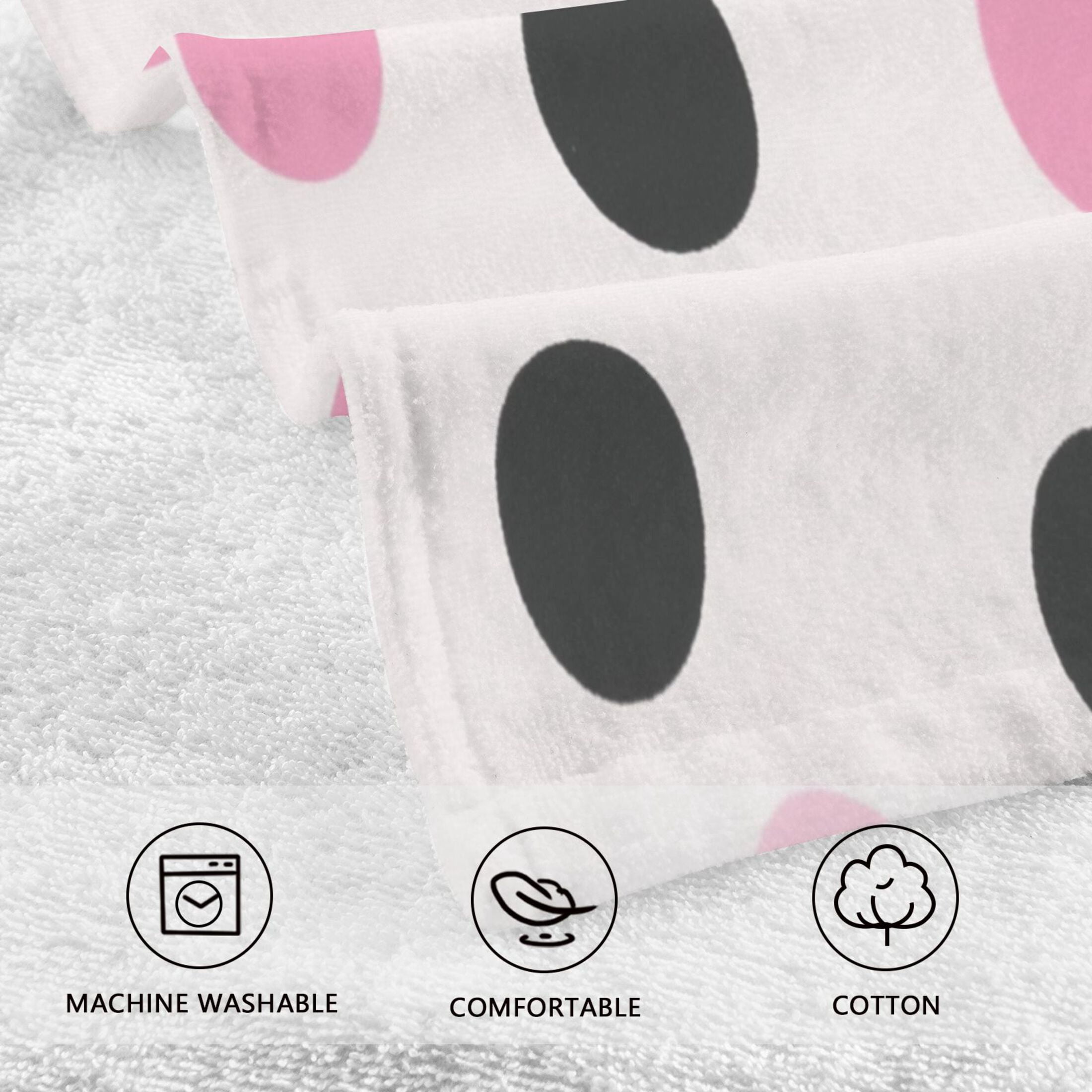 2 Pcs Absorbent Face Towel Bath Hand Towels Soft Breathable Cotton Towel Set for Bathroom Kitchen Hotel Spa Decor Pink and Black Dots