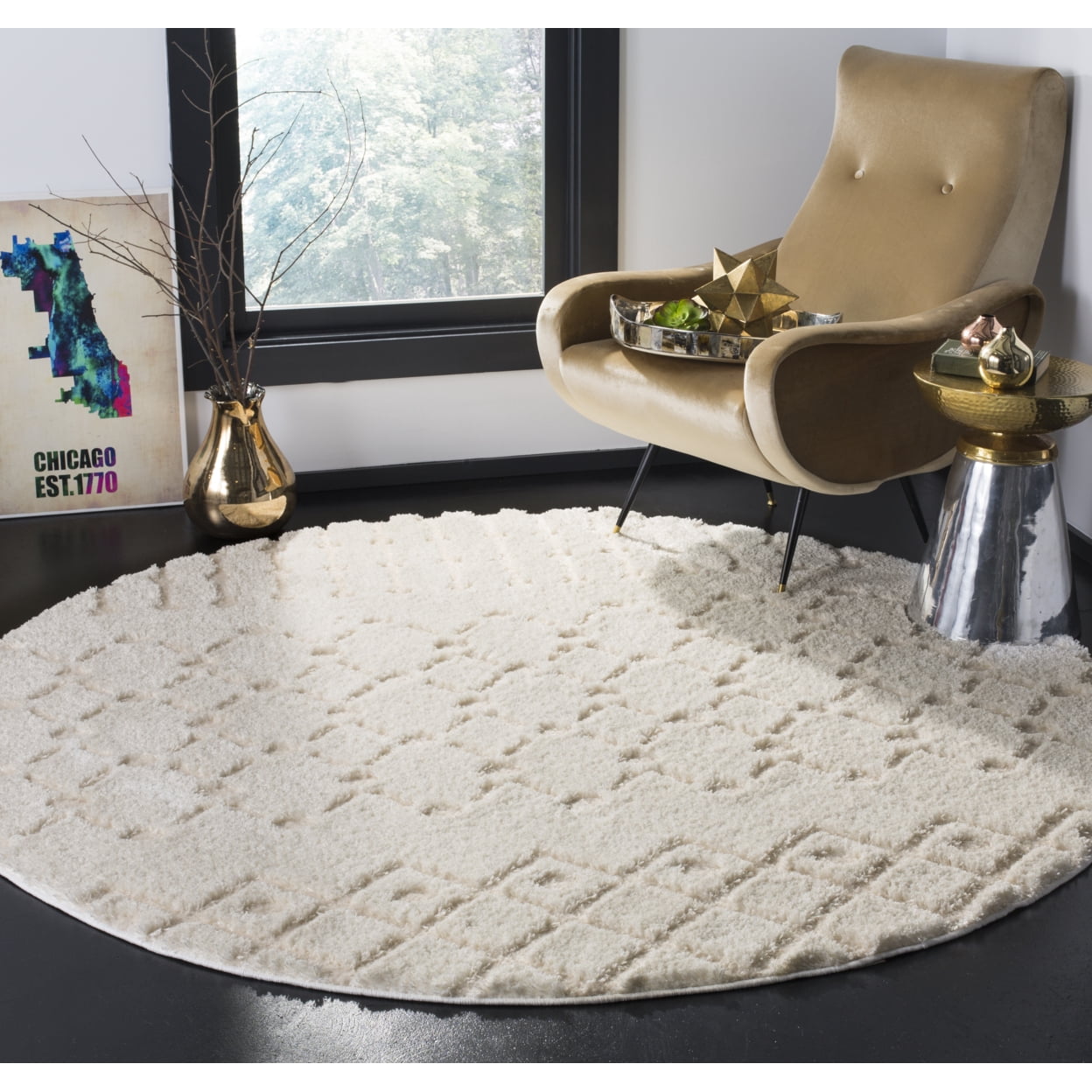 SAFAVIEH Sparta Stewart Geometric Polyester Shag Runner Rug, Cream, 2'3" x 8'