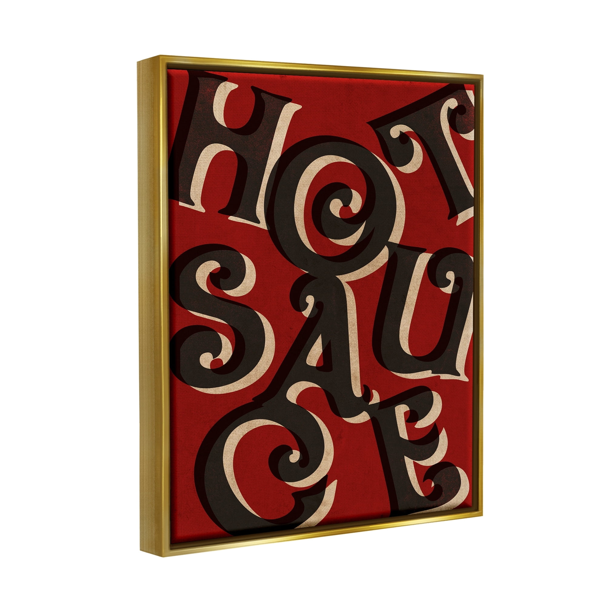 Stupell Industries Hot Sauce Curled Letters Whimsical Typography Sign Graphic Art Metallic Gold Floating Framed Canvas Print Wall Art, Design by Daphne Polselli