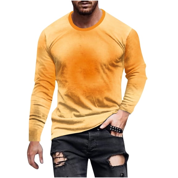 Yyeselk Men's Long Sleeve Shirts Relaxed Fit Tie Dyed Printed Round Neck Lightweight Pullover Tees Fitness Workout Comfortable Casual Fashion T-Shirts Orange XL