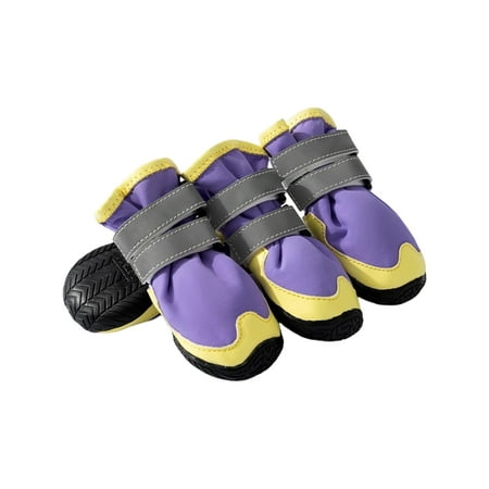 Large Dog Winter Shoes With Double Buckles Warm Fleece Lining Anti-Slip Outsole Suitable For Medium Large Breeds Like Golden Retriever Purple Size 34