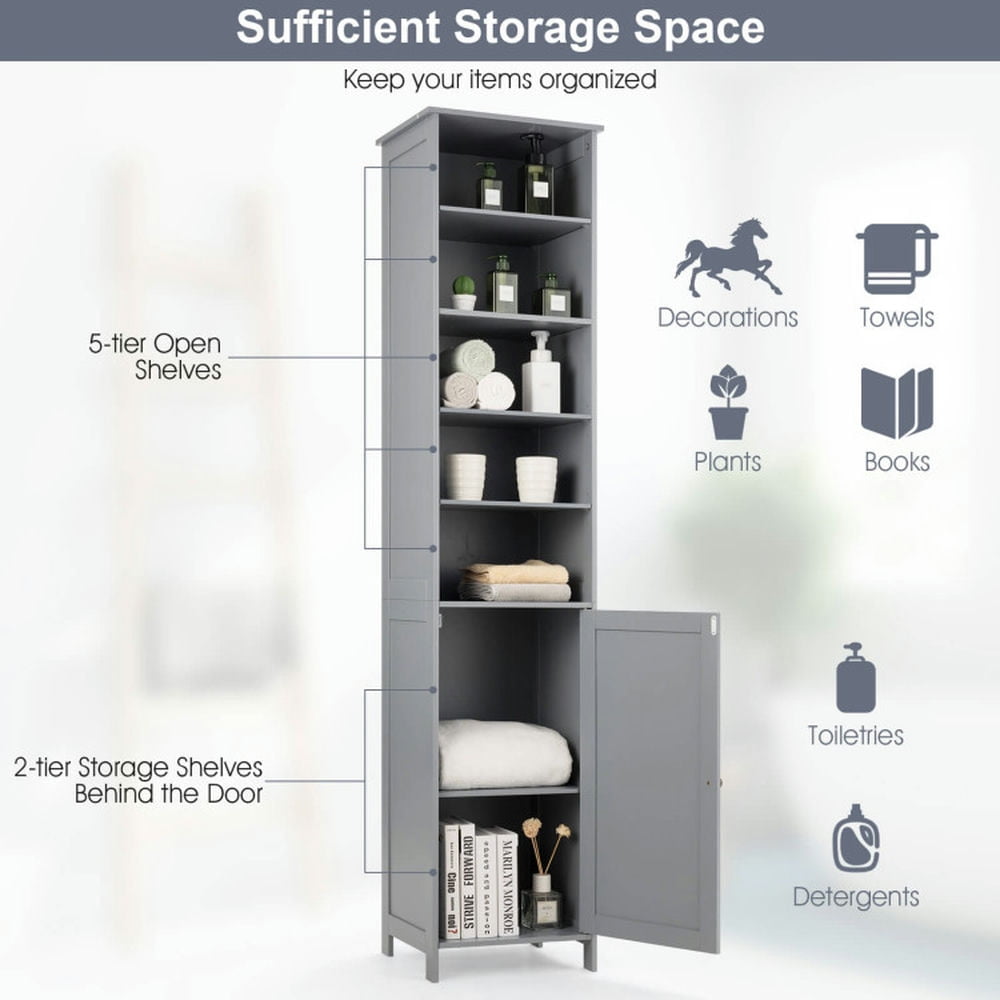 Finihen Bathroom Storage Cabinet, Bathroom Floor Cabinet, 72 Inches Free Standing Tall Floor Bathroom Storage Cabinet, for Bathroom, Living Room, Bedroom, Kitchen, Gray Finihen Bathroom Storage Cabinet, Bathroom Floor Cabinet, 72 Inches Free Standing Tall Floor Bathroom Storage Cabinet, for Bathroom, Living Room, Bedroom, Kitchen, Gray