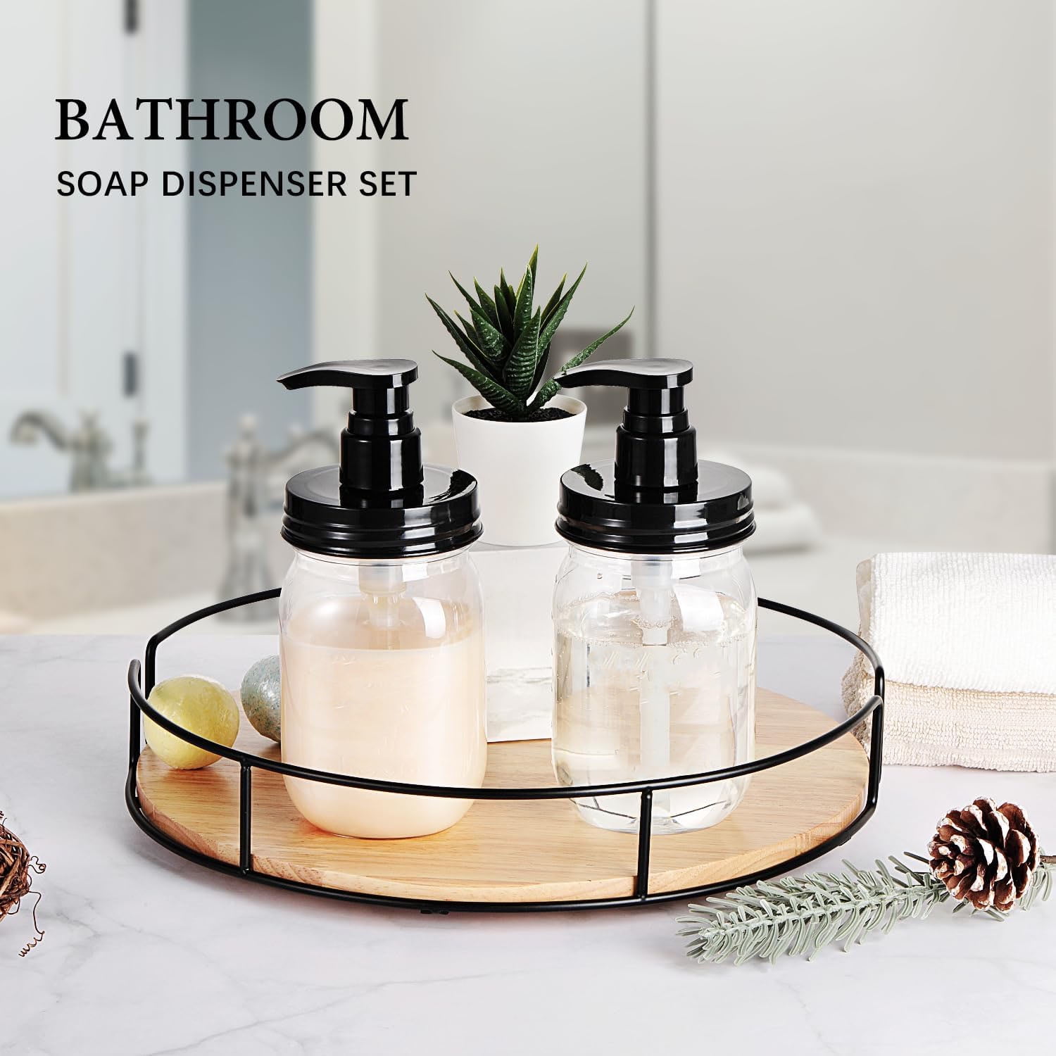 Plastic Mason Jar Soap Dispenser with Pump Lid,16OZ Refillable BPA-Free Hand Soap Dispenser Set with Cute Lables - Farmhouse Decor for Kitchen/Bathroom,Liquid Soap,Dish Soap, Lotion (2 Pack)