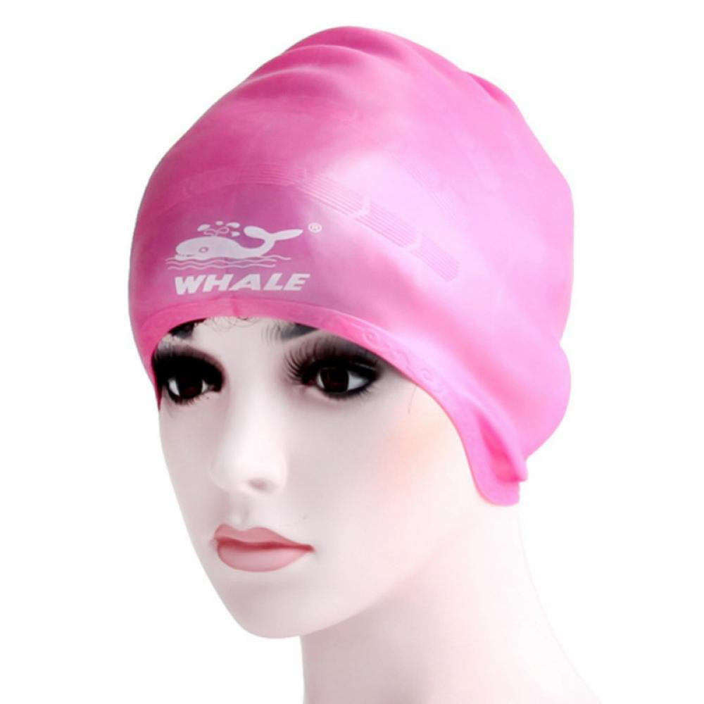 Adult Elastic Silicone Swimming Long Hair  Waterproof Hat Pink 