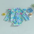 thumbnail image 4 of QJUHUNG Kid Baby Girls One Piece Swimsuit Long Sleeve Zipper Swimwear Ruffle Rashguard Bathing Suits Beachwear, 4 of 9