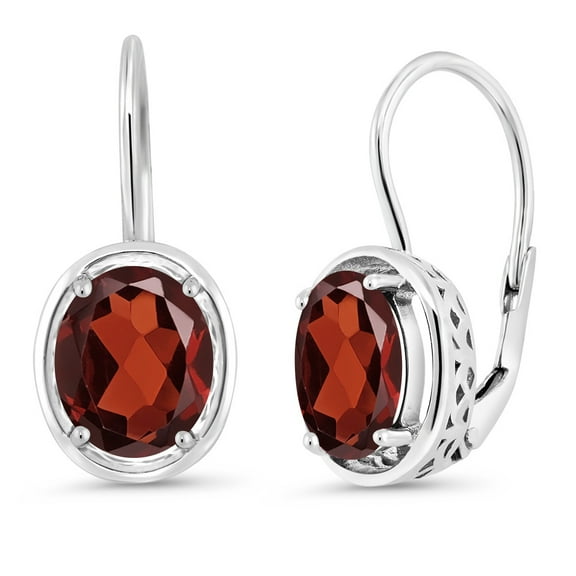 Gem Stone King 925 Sterling Silver Red Garnet Dangle Earrings for Women (3.60 Cttw, Gemstone Birthstone, Oval 9X7MM)