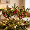 thumbnail image 4 of Gleefy Artificial Red Berry Christmas Branch, Faux Winter Branch Bunch for Vase, Table Centerpiece, Mantel, Indoor Home Decor, 4 of 7