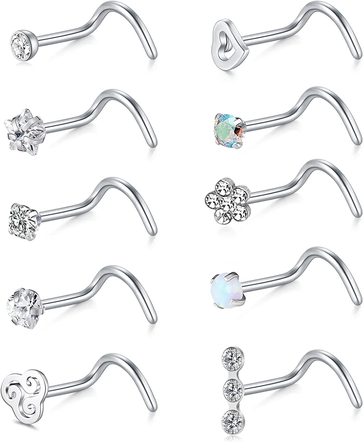 20G Silver Corkscrew Nose Rings for Women CZ Nose Rings Briana Williams