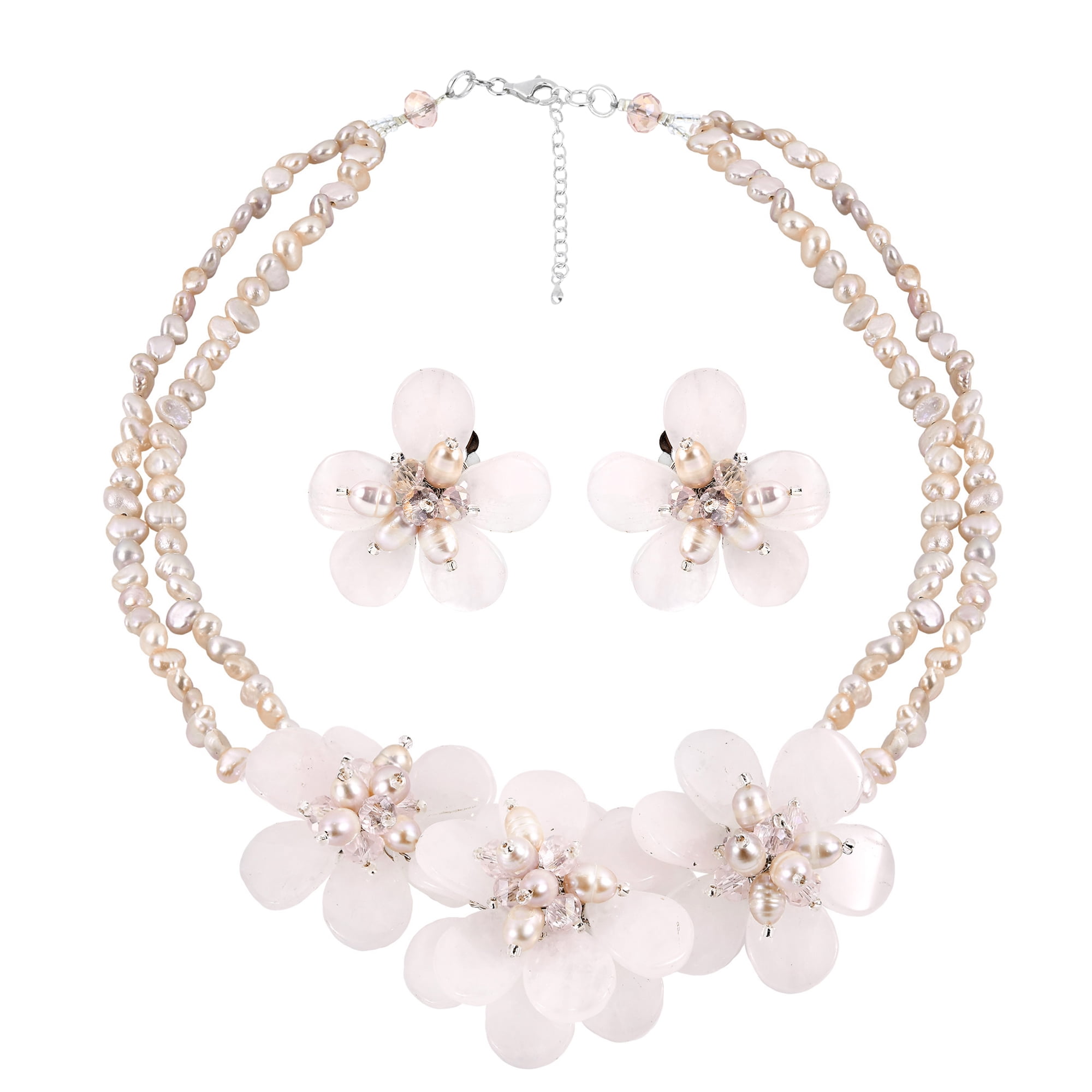 AeraVida Floral Pink Mother of Pearl & Cultured Freshwater Pink Pearl Fancy Jewelry Set