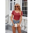 thumbnail image 6 of Summer New V-neck Solid Color Short-sleeved Slim Short T-shirt For Women, 6 of 8