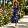 thumbnail image 6 of Maxi Dresses for Women Crossover Wrap V Neck Short Sleeve Summer Dress Elastic High Waist A-Line Casual Party Work Dress, 6 of 7