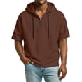 thumbnail image 5 of CIENVNSTG Vintage Shirts for Men Short Sleeve Casual Hoodies Sports Half Zip Drawstring Sweatshirts Loose Breathable Fitness Lightweight Tops Coffee S, 5 of 7