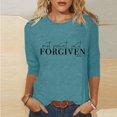 thumbnail image 1 of BVOFAR Chemises de Pâques pour Femmes Mode Imprimé Lettres Manches 3/4 Col Rond Blouses T-Shirts Décontractés Confortables 2025, 1 of 5