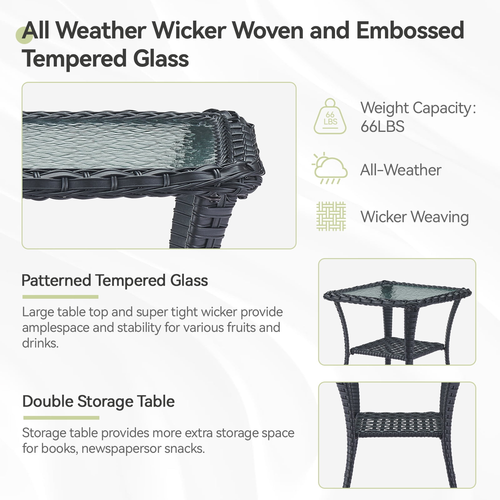 Planntonneo 3 Piece Wicker Patio Furniture Sets, Outdoor Swivel Rocking Chairs Set of 2 with Rattan Side Table for Deck Porch Pool, Black/Beige